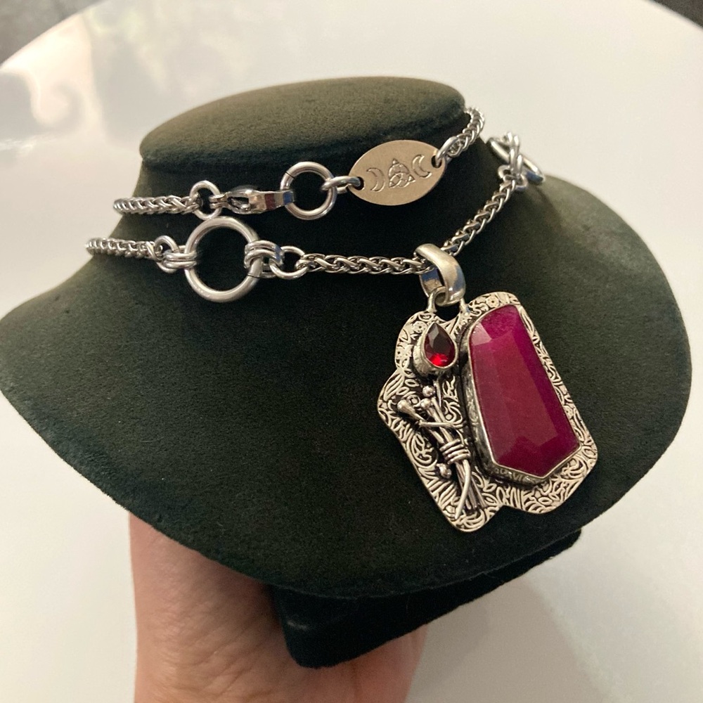 Genuine Garnet & pink Indian ruby gemstones boho charm silver necklace - Picture 6 of 16